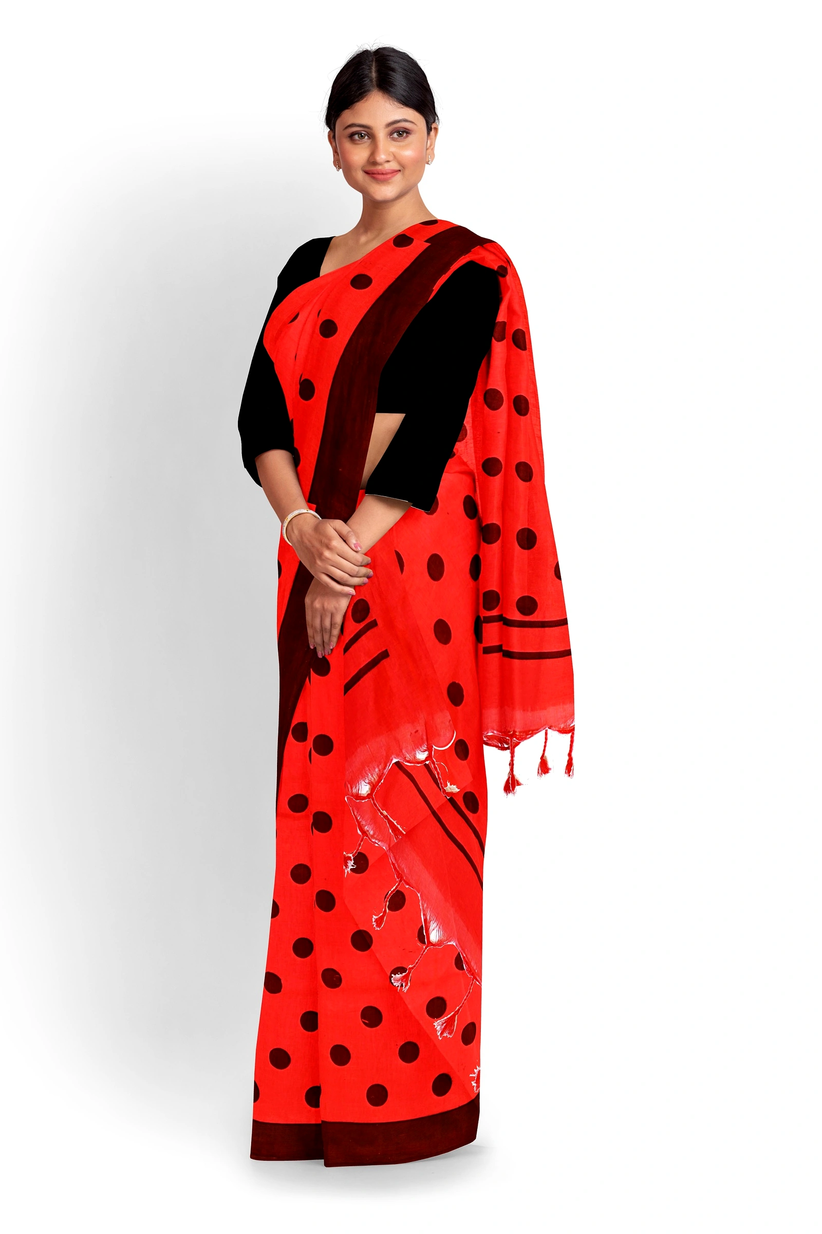 Red Pure Cotton Tip Hand Loom Saree (1302)